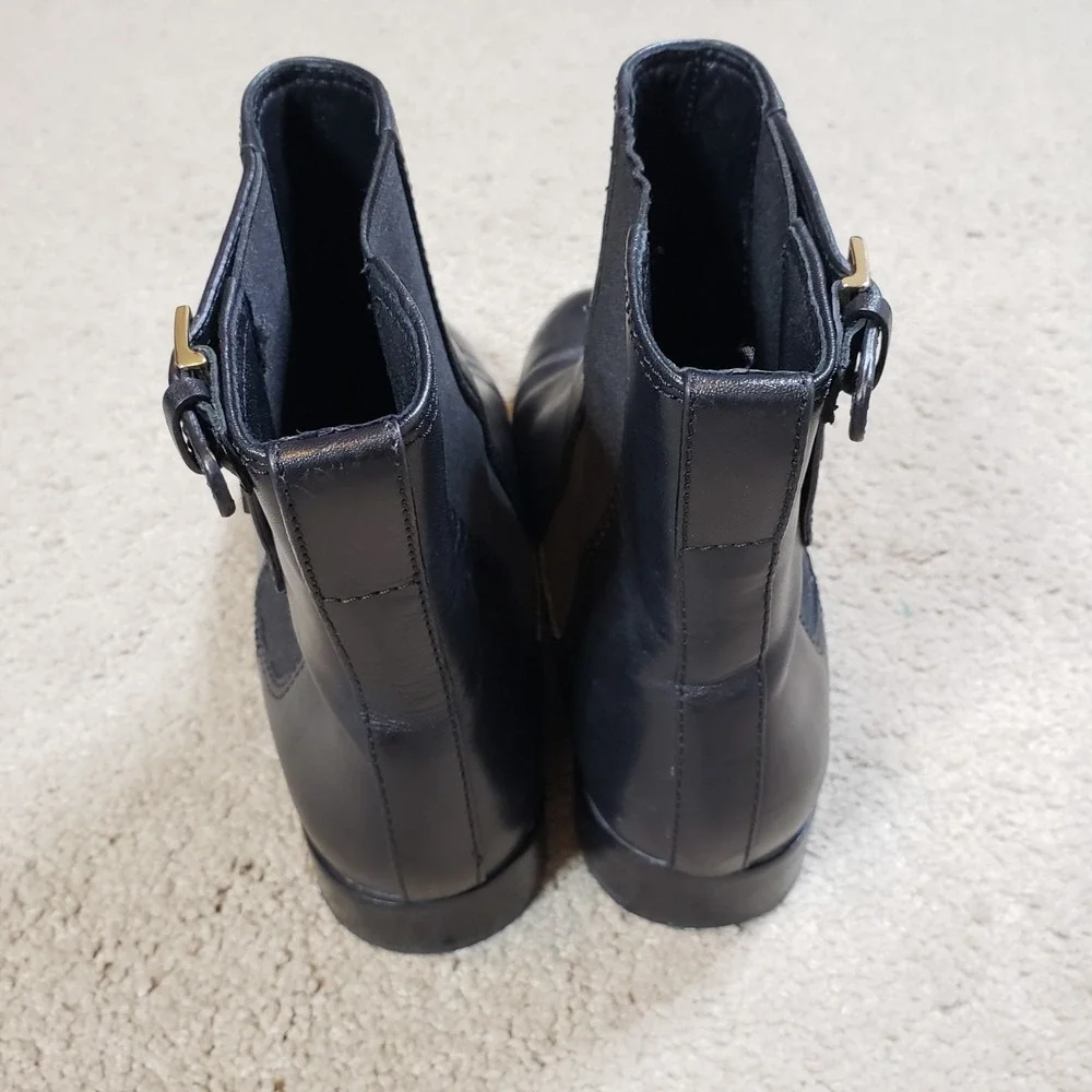 Tory Burch Womens Boots 9.5M Wyatt Mid-Calf Ankle Bootie Black Leather Buckle‎